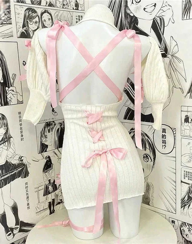 Coquette Bow Hollow Backless Sweater Dress - Image 2