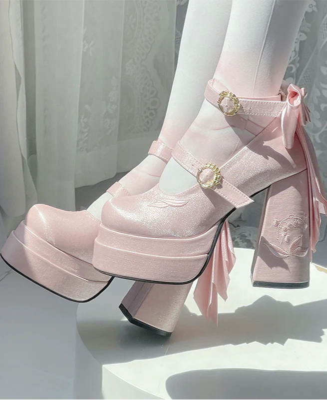 Coquette Bow Satin Platform Mary Jane Shoes - Image 2