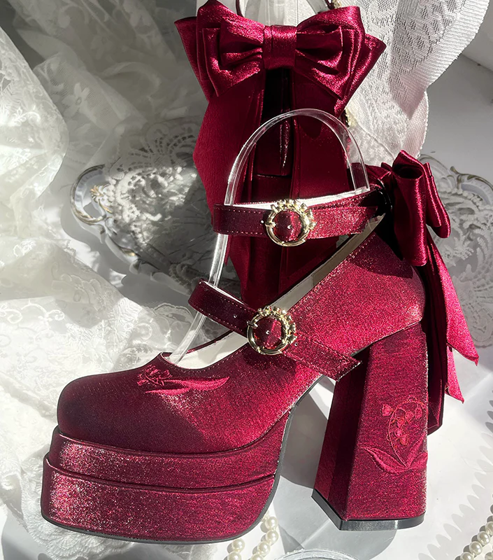 Coquette Bow Satin Platform Mary Jane Shoes - Image 5