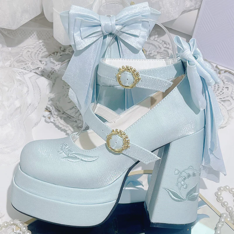 Coquette Bow Satin Platform Mary Jane Shoes - Image 8