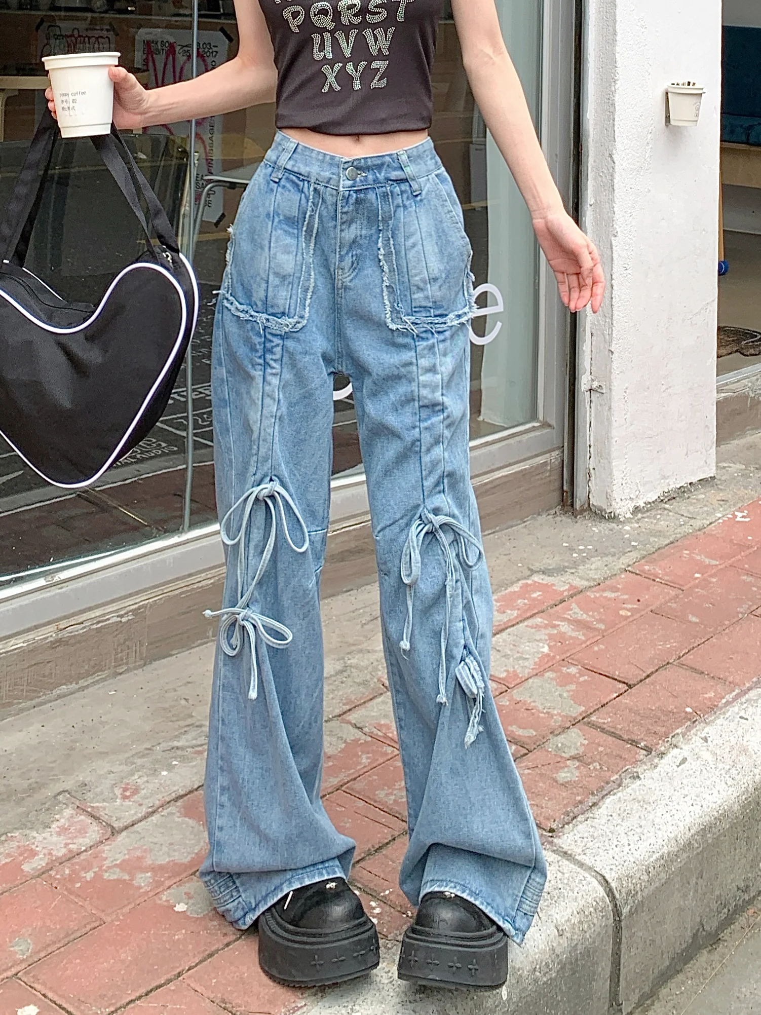 Coquette Bow Tie Baggy Jeans - Image 2