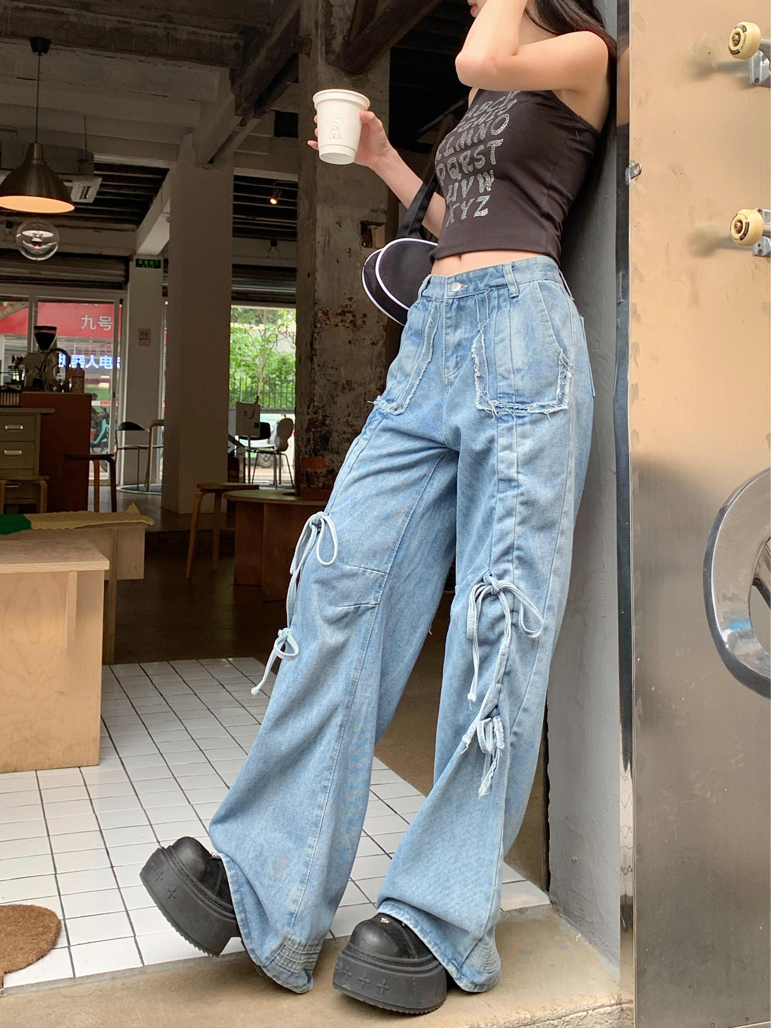 Coquette Bow Tie Baggy Jeans - Image 3