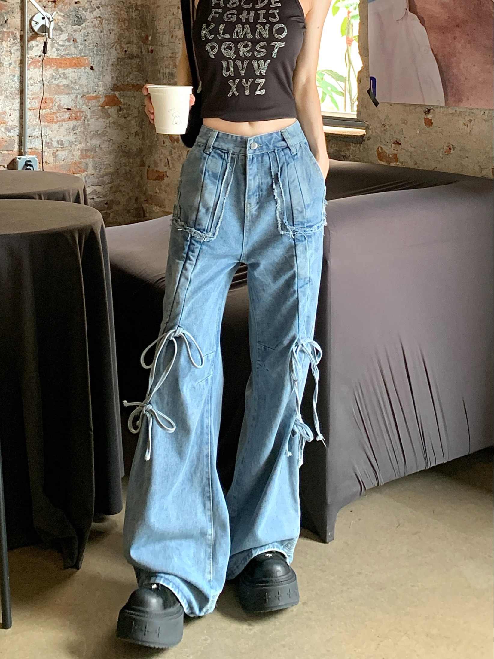 Coquette Bow Tie Baggy Jeans - Image 4