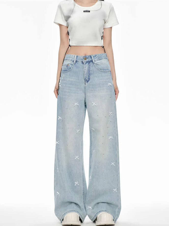 Coquette Bow Tie Diamond Flare Jeans - Image 2
