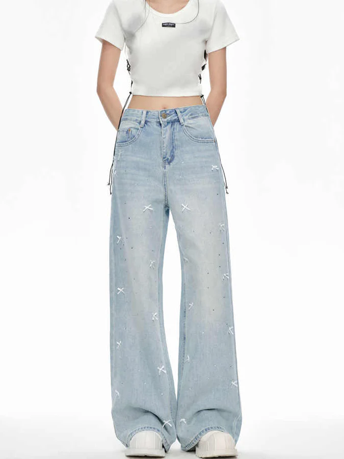 Coquette Bow Tie Diamond Flare Jeans - Image 4
