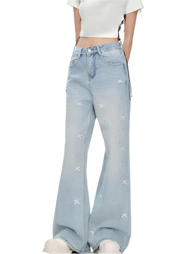 Coquette Bow Tie Diamond Flare Jeans - Image 5