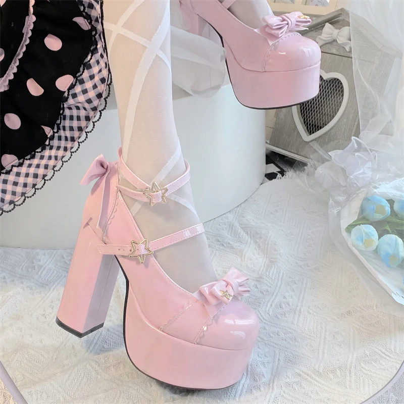 Coquette Bows Leather Platform High-heeled Mary Jane