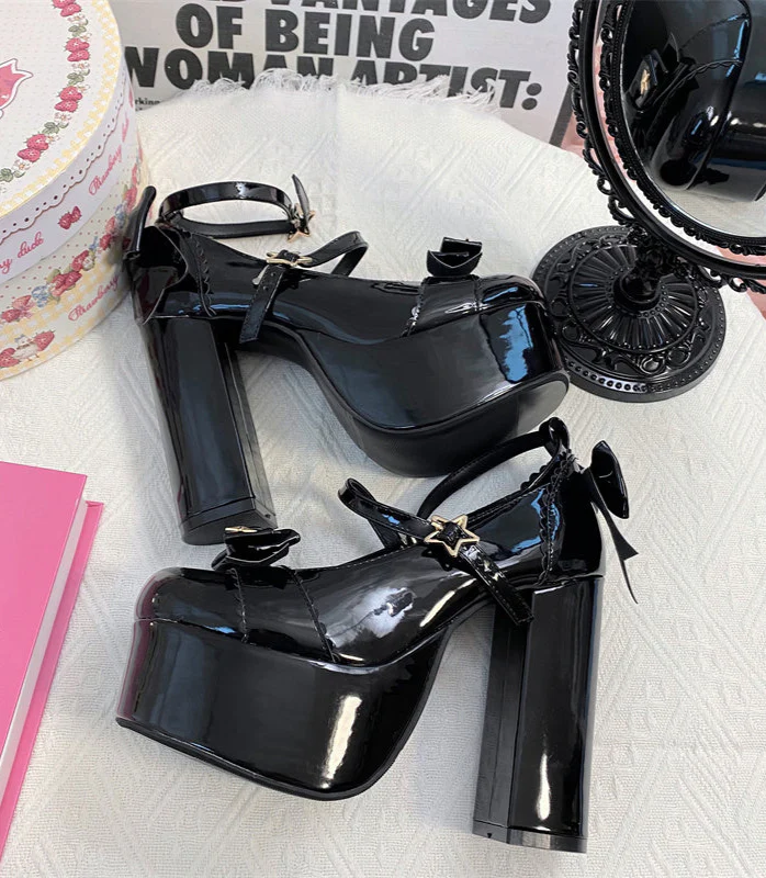 Coquette Bows Leather Platform High-heeled Mary Jane - Image 5