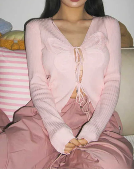 Coquette Butterfly Knit Long-sleeved Top - Image 2