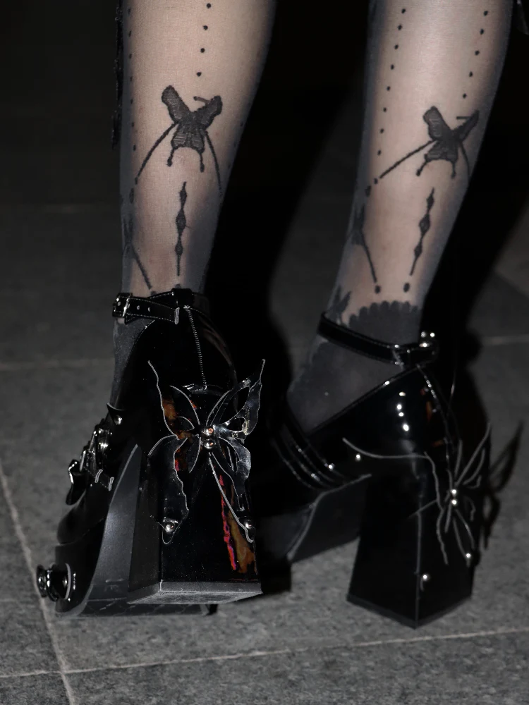 Coquette Butterfly Leather Platform High Heels - Image 3