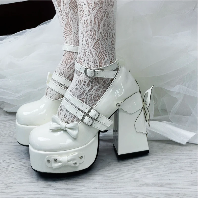 Coquette Butterfly Leather Platform High Heels - Image 5