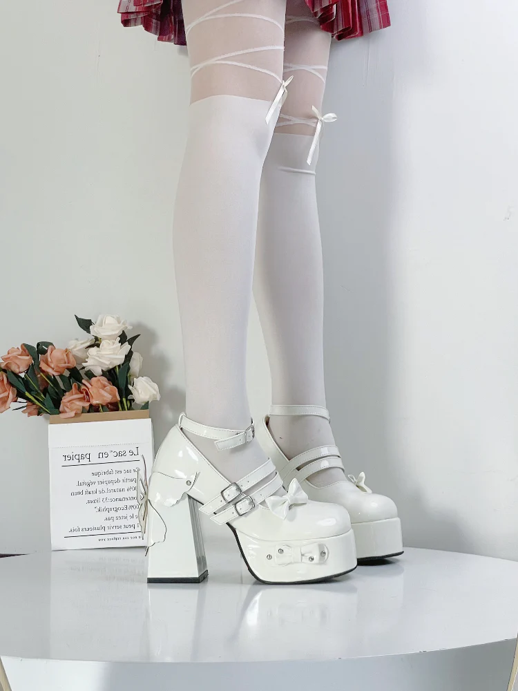 Coquette Butterfly Leather Platform High Heels - Image 6