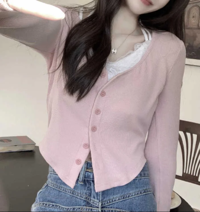 Coquette Fake Two-piece Long-sleeved Top - Image 3