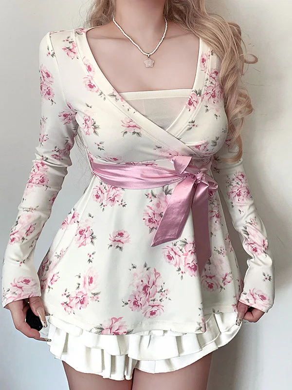 coquette floral bow long-sleeved shirt - Image 3
