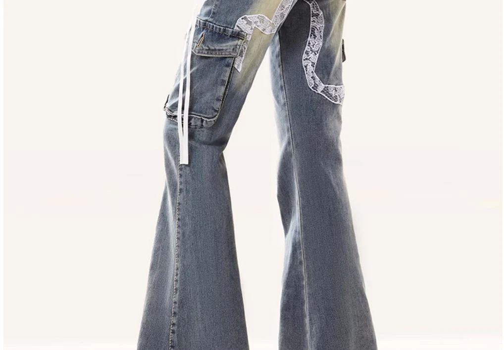 Coquette Lace Bow Bell Bottom Jeans - Image 3