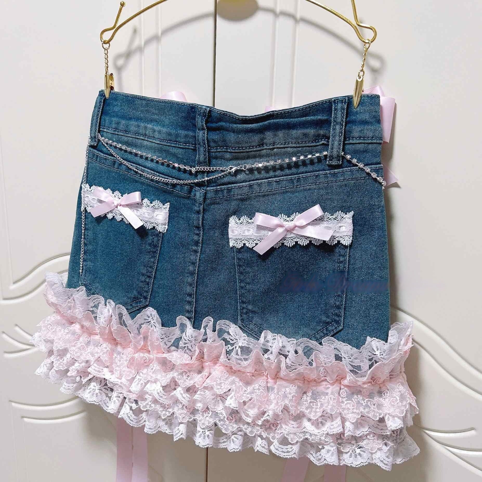 Coquette Lace Bow Dollete Denim Skirt - Image 5