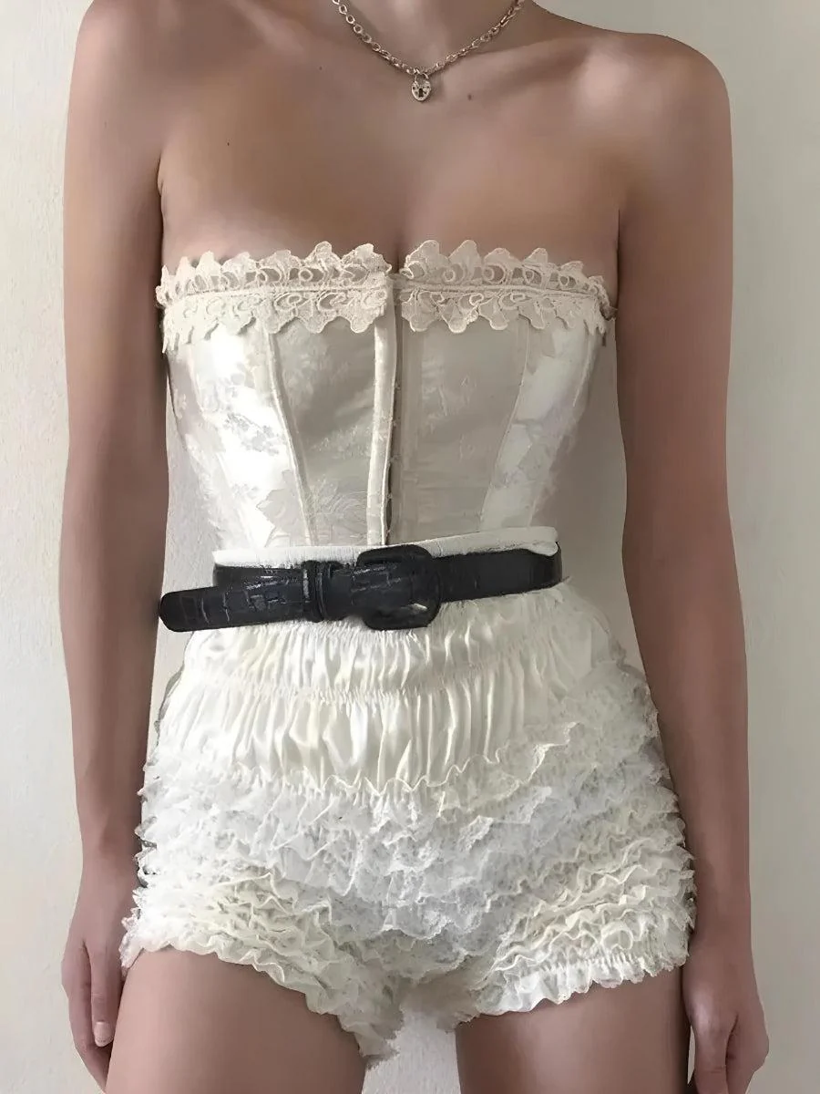 Coquette Lace Ruched Ruffled Shorts - Image 2