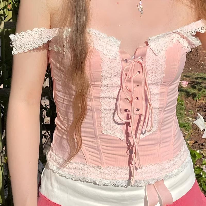Coquette Lace Up Pink Corset - Image 4