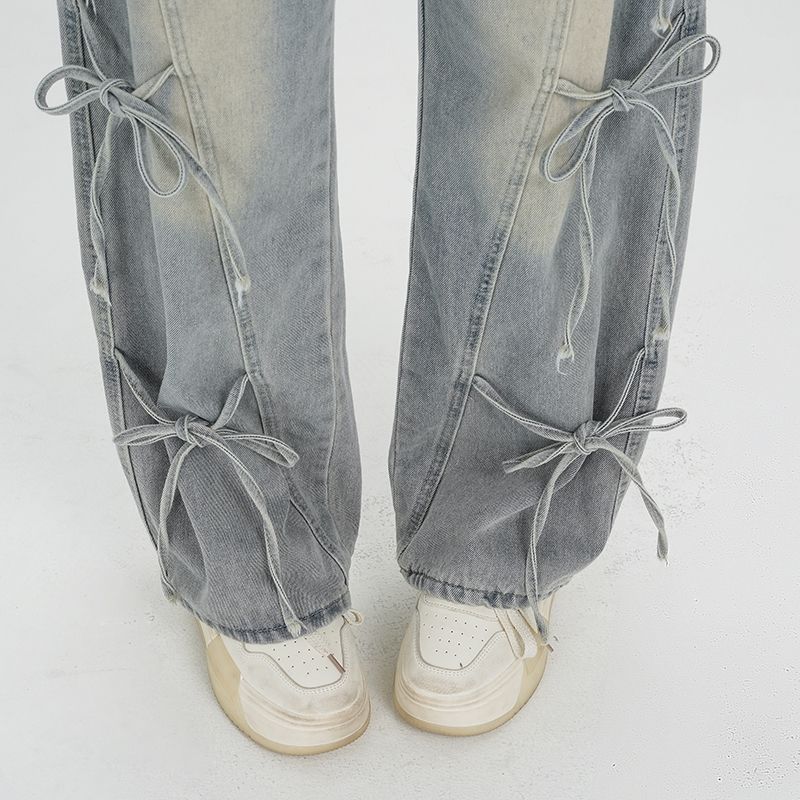 Coquette Light Blue Bow-knot Wide-leg Jeans - Image 4