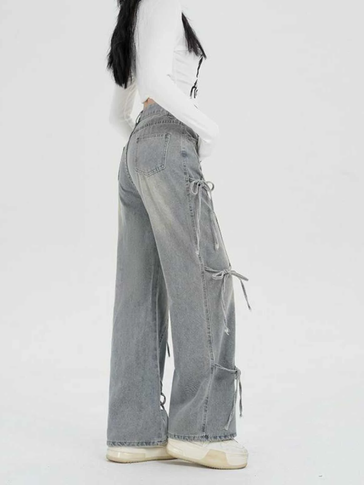 Coquette Light Blue Bow-knot Wide-leg Jeans - Image 7