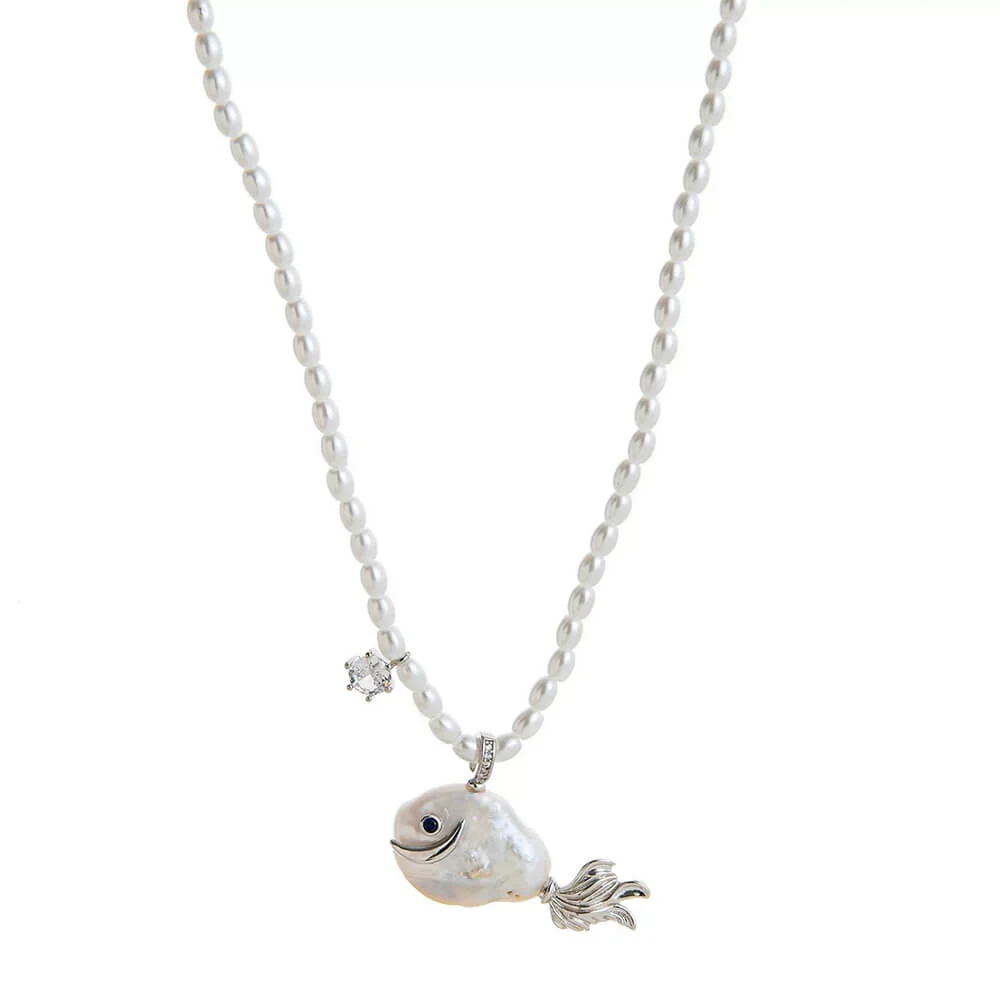 Coquette Pearl Fish Charm Necklace - Image 3