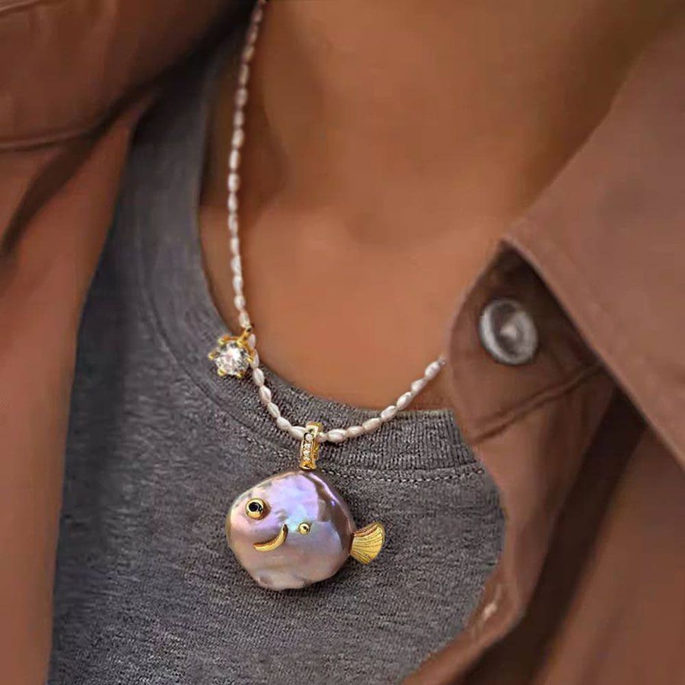 Coquette Pearl Fish Charm Necklace - Image 4