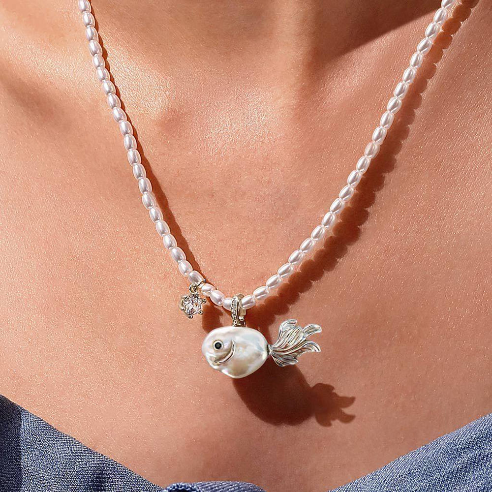 Coquette Pearl Fish Charm Necklace - Image 5