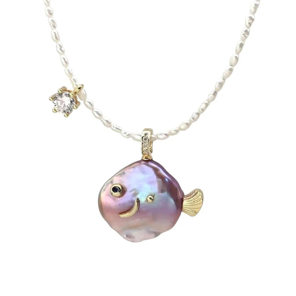 Coquette Pearl Fish Charm Necklace - Image 8