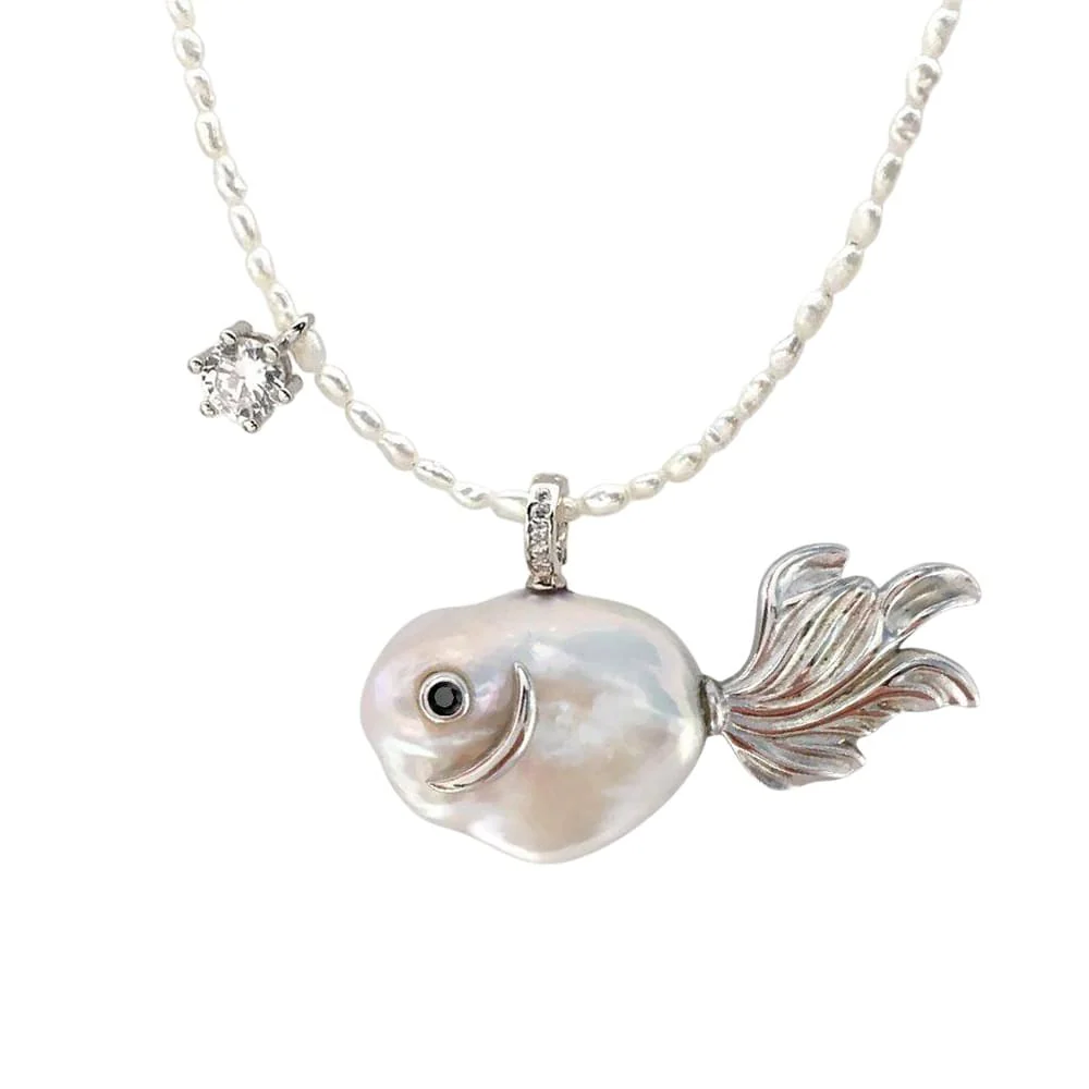 Coquette Pearl Fish Charm Necklace - Image 9