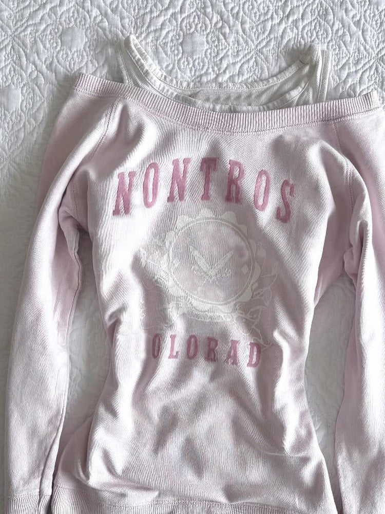 coquette pink off-shoulder sweatshirt - Image 2