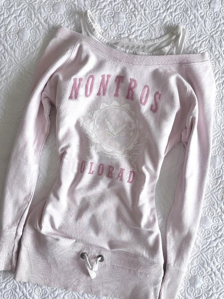 coquette pink off-shoulder sweatshirt - Image 3