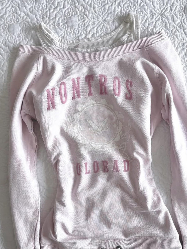 coquette pink off-shoulder sweatshirt - Image 4