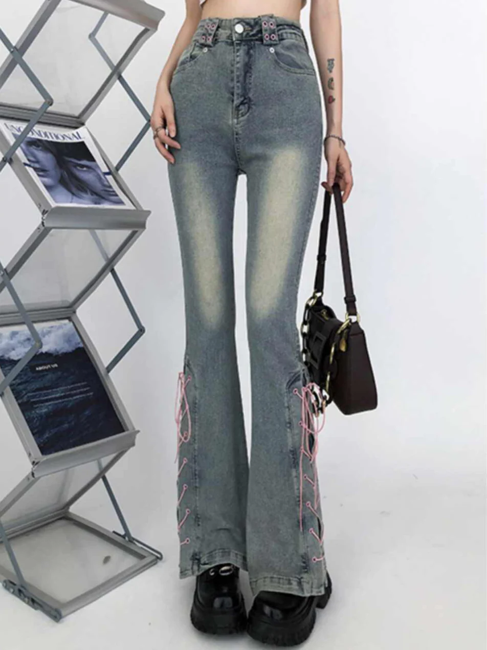 Coquette Pink Straps Flare Jeans - Image 3