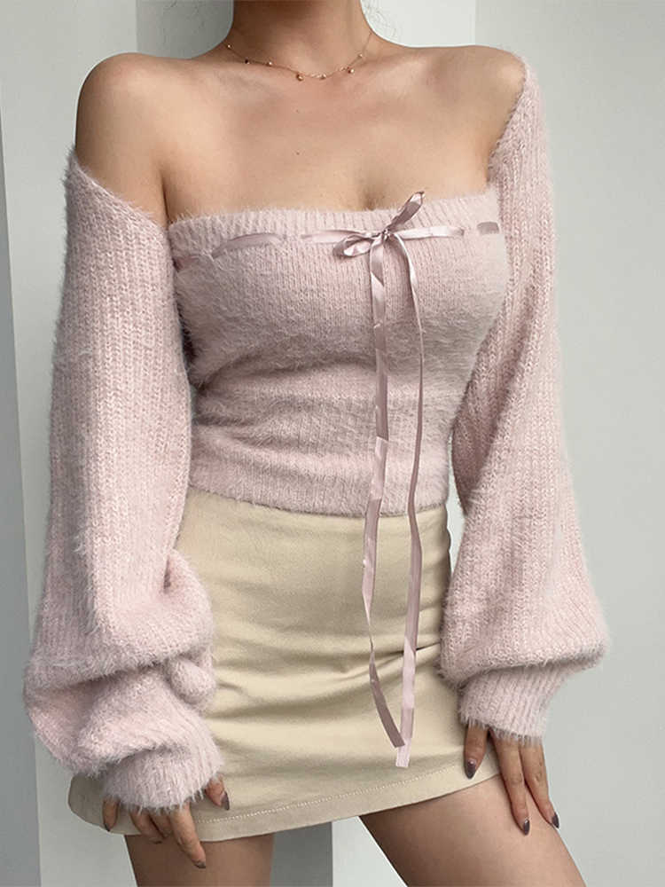 Coquette Plush Cardigan Top Two-piece Set - Image 3