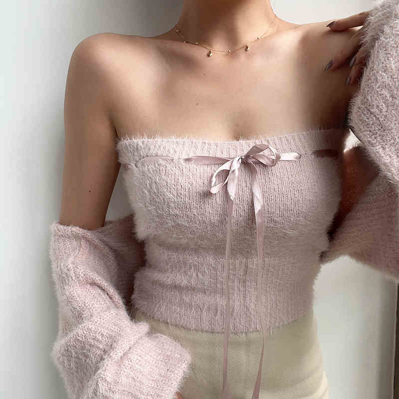 Coquette Plush Cardigan Top Two-piece Set - Image 7