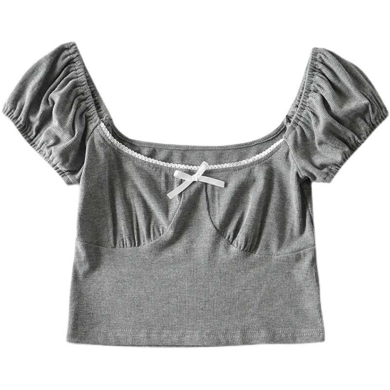 Coquette Puff Sleeve Bow Crop Top - Image 2