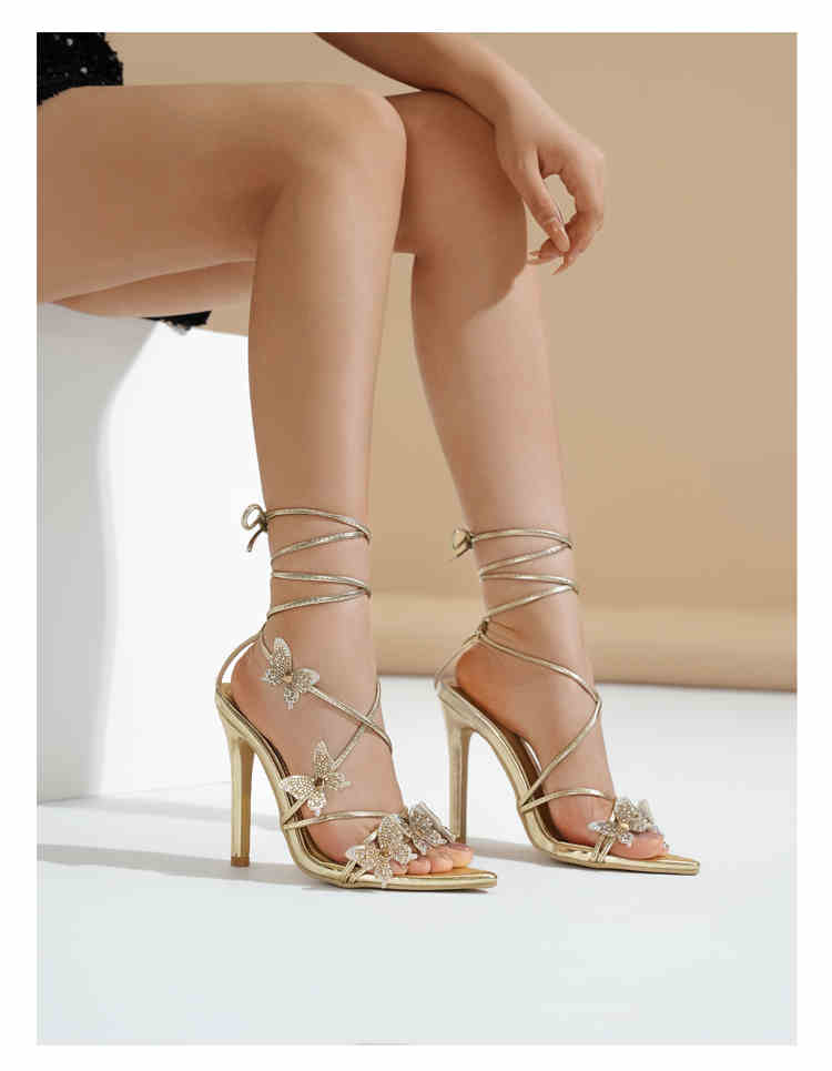 Coquette Rhinestone Butterfly Strap High Heels - Image 7