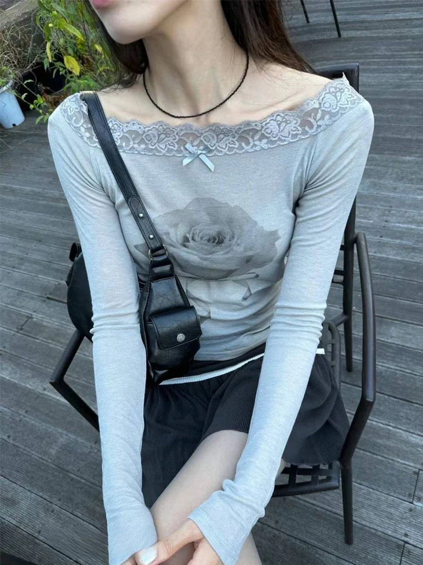 Coquette Rose Lace Long-sleeved Top - Image 2