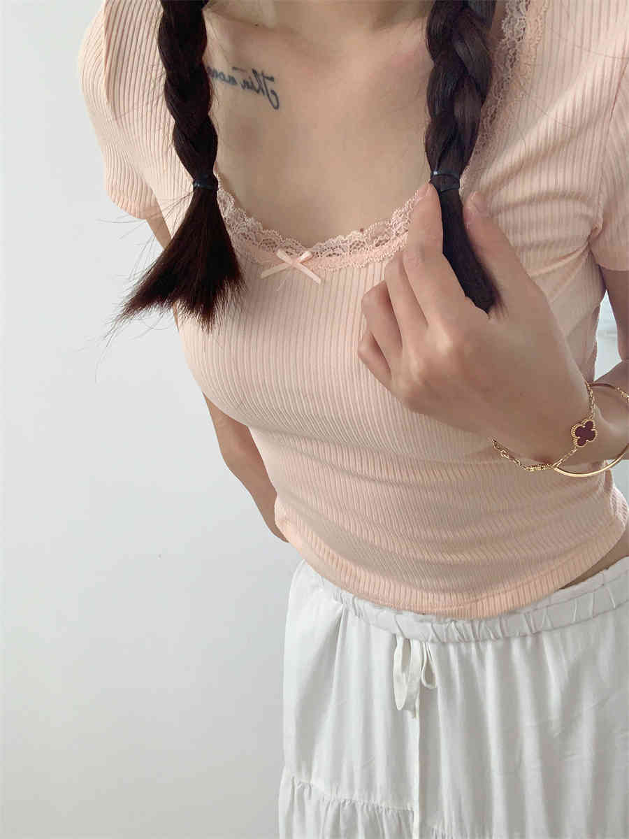 Coquette Round Neck Lace Crop Top - Image 5