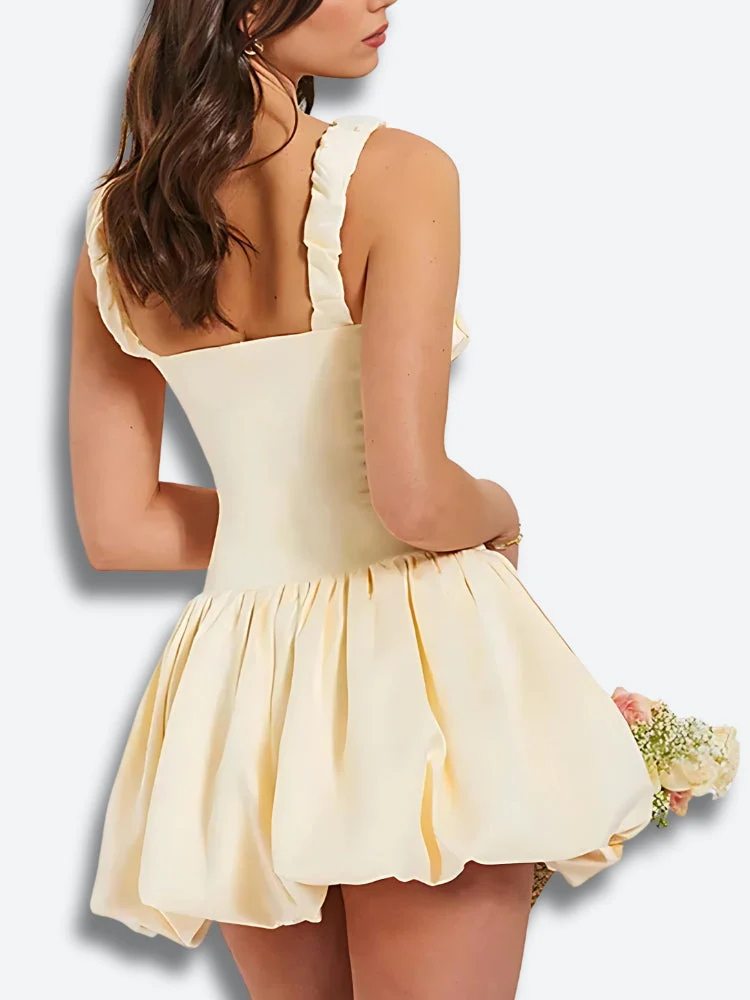 Coquette Ruched Bubble Skirt Mini Dress - Image 4