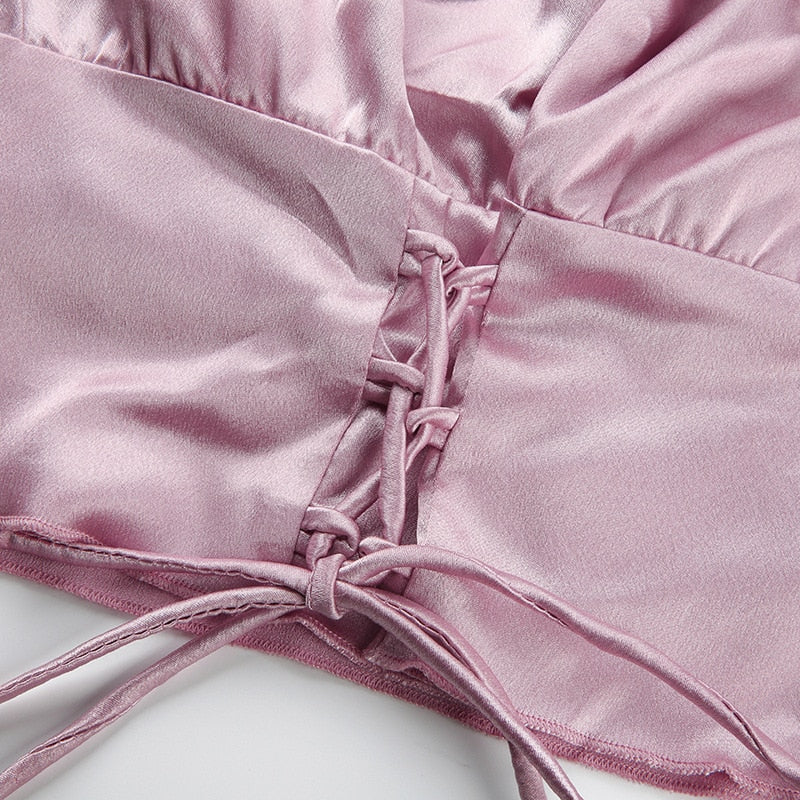 Coquette Satin Lace Up Crop Top - Image 4