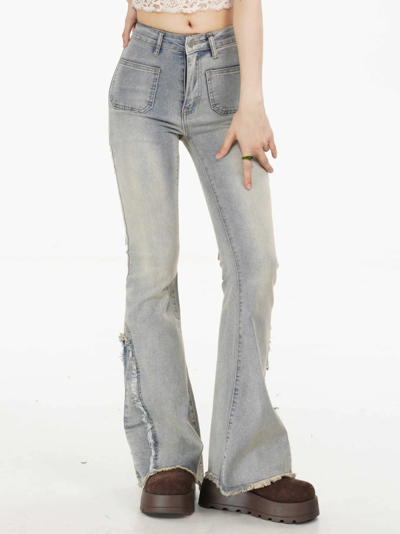 Coquette Washed Blue Flare Jeans - Image 2