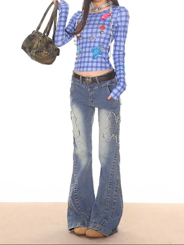 Coquette Washed Butterfly Rivet Flare Jeans - Image 10