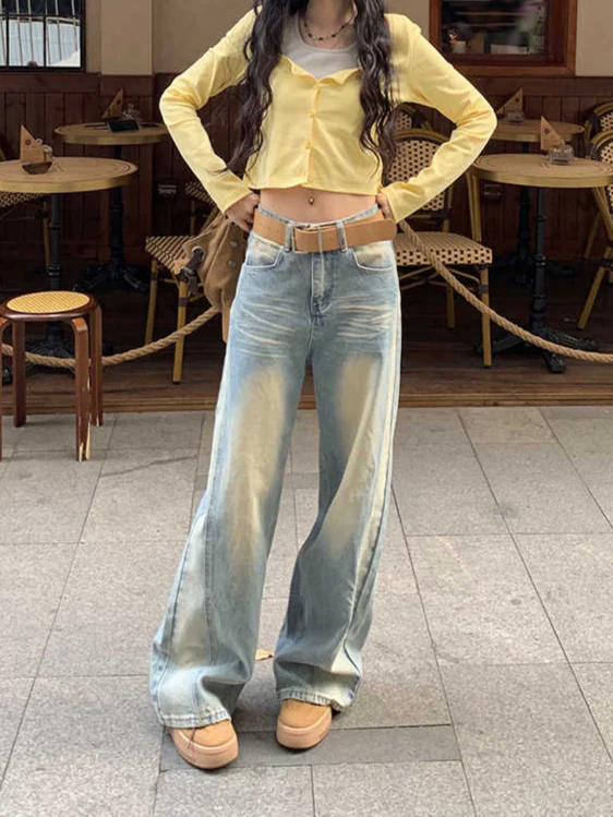 Coquette Yellowed Washed Blue Baggy Jeans - Image 4
