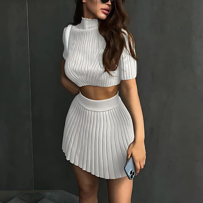 Corduroy Knitted Crop Top & Mini Skirt Two Piece Coord - Image 3