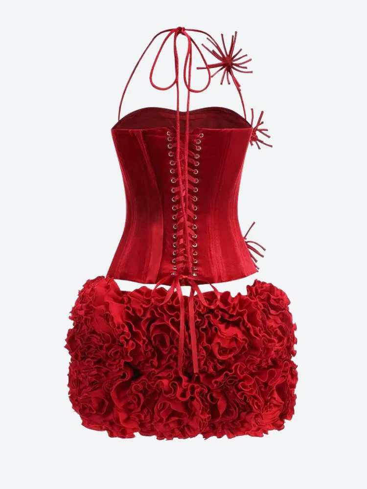 Corset Top & Ruffled Mini Skirt Two Piece Set - Image 6