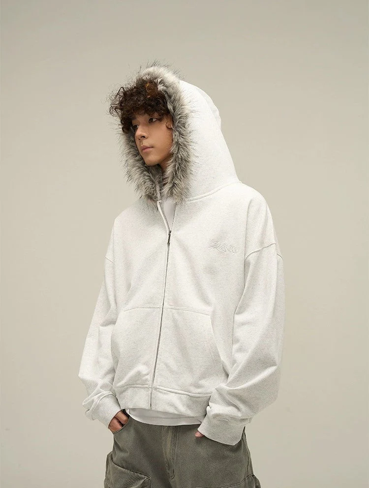 Cozy Luxe Oversized Fur Neck Zipper Hoodie Jacket - Image 10