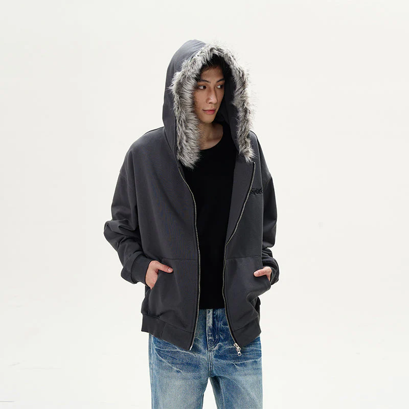 Cozy Luxe Oversized Fur Neck Zipper Hoodie Jacket - Image 15