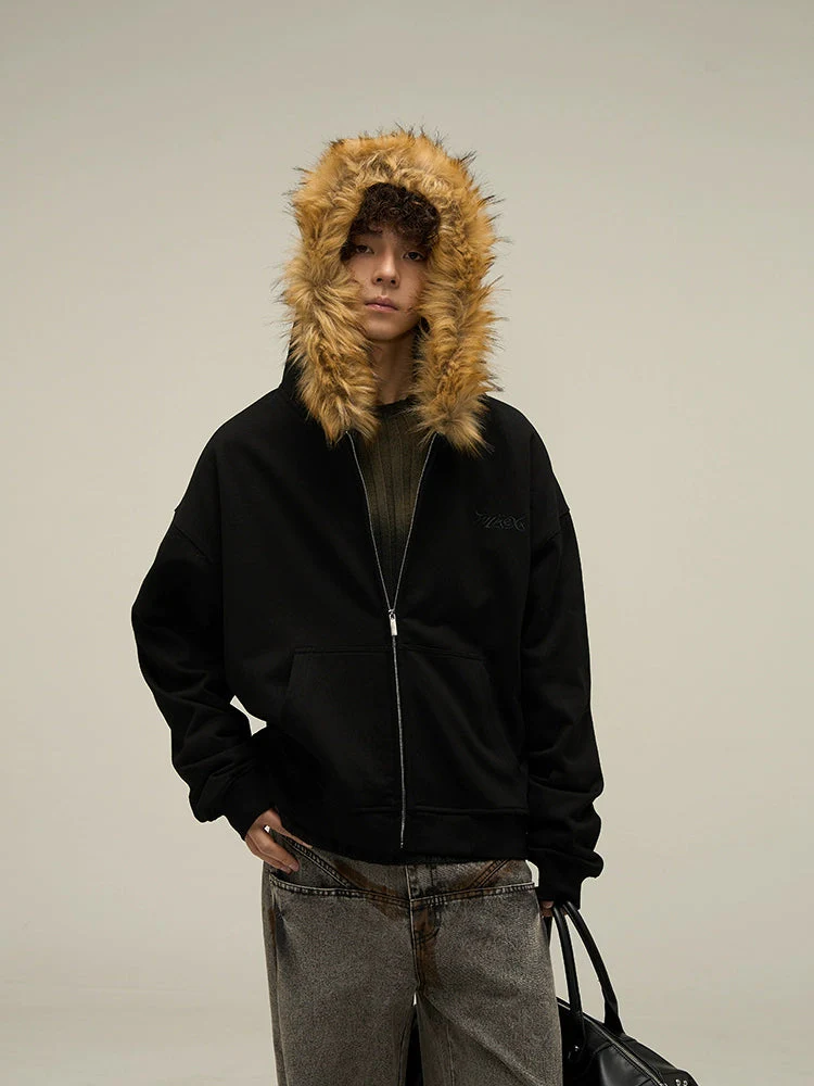 Cozy Luxe Oversized Fur Neck Zipper Hoodie Jacket - Image 16