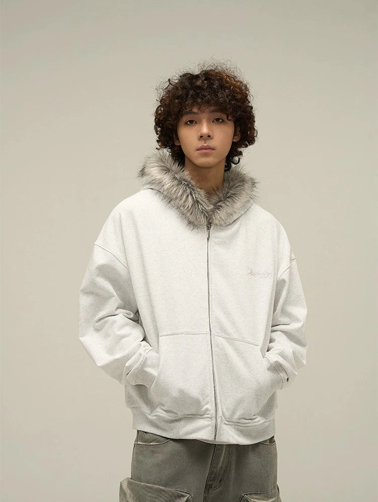 Cozy Luxe Oversized Fur Neck Zipper Hoodie Jacket - Image 17
